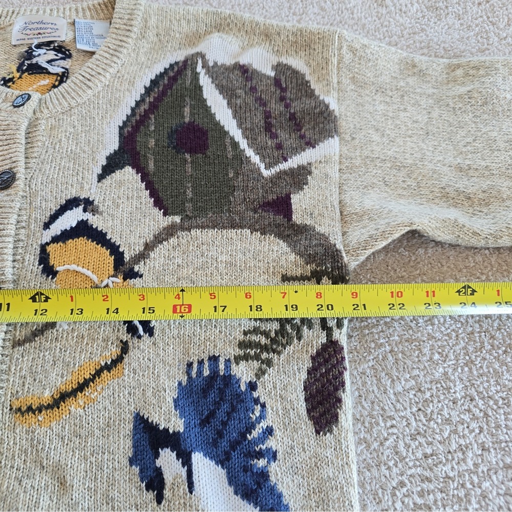 Vtg 90s Northern Treasures Winter Bird House Knit Cardigan Sweater Sz M - Picture 12 of 14